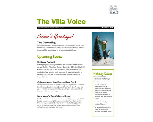 <center>Holiday Newsletter